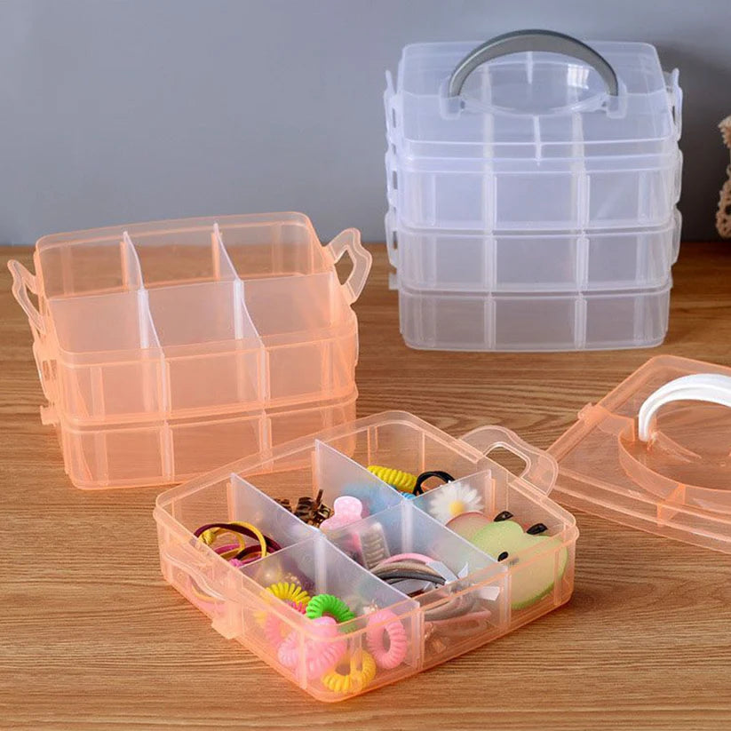 2644 3-tier 18 Sections Transparent Stackable Adjustable Compartment Slot Plastic Craft Storage Box