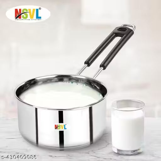 NSVL Stainless Steel Sauce Pan, Tea Pan, Milk Pan Heavy Guage 1.5 litre (Induction and Gas Stove Friendly), Silver
